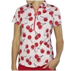 JoFit Monaco Cherry Print Gild Polo Shirt Medium